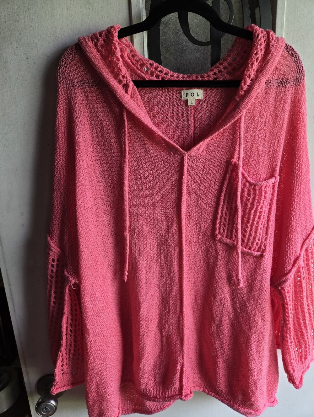 POL Coral Pink Lightweight Hooded Knit Pullover
